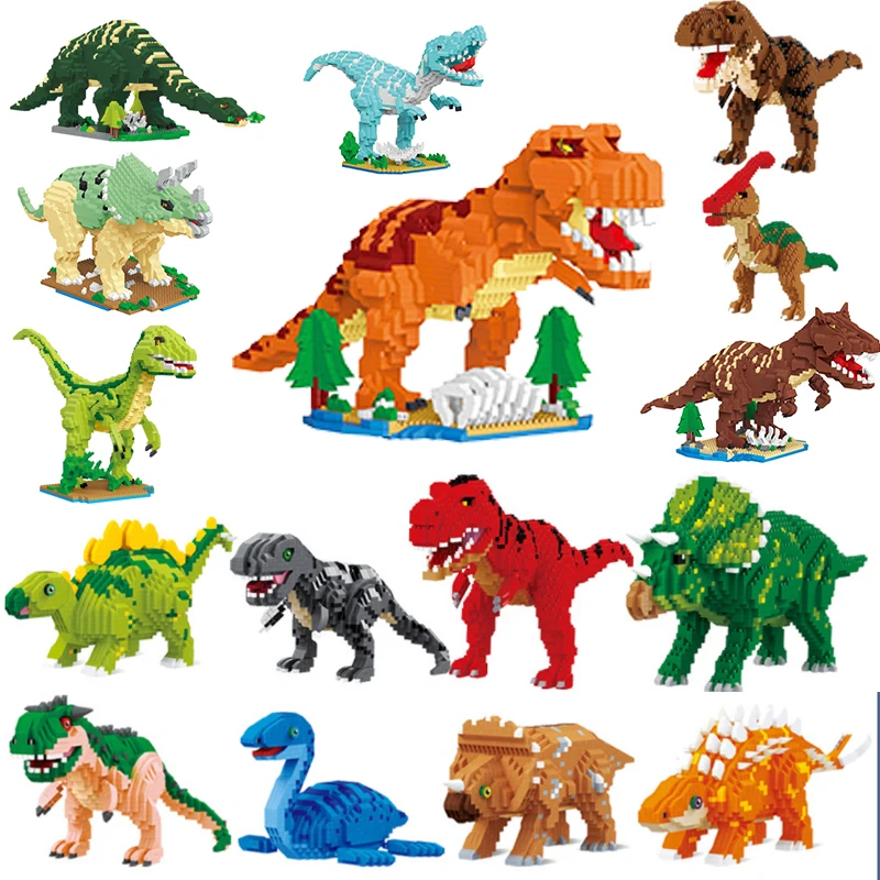 

Jurassic 3 building blocks world dinosaur doll building blocks assembled children's toy tyrannosaurus Raptor Triceratops giraffe