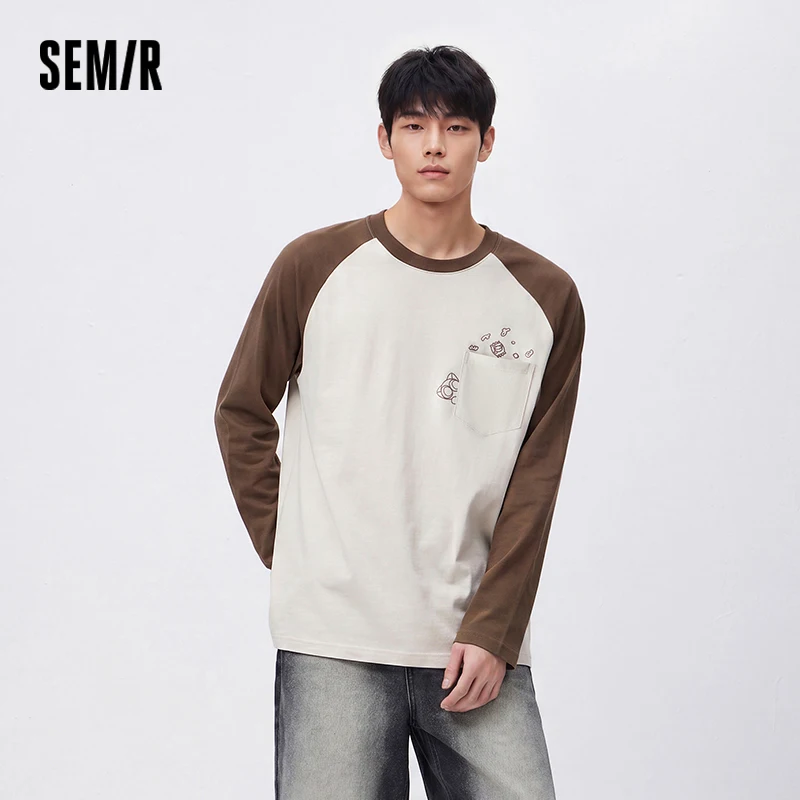 Фото Мужская футболка Semir с длинным рукавом реглан, в стиле ретро-колледж, осенняя коллекция 2026, парный пуловер, повседневный топ на каждый день №3