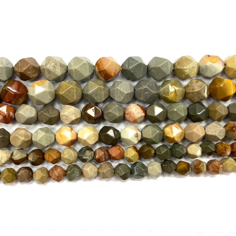 

YWROLE Natural Picture Jaspers Faceted Round Stone Spacer Beads For Jewelry Making DIY Women's Bracelet Necklace Charms 15‘’