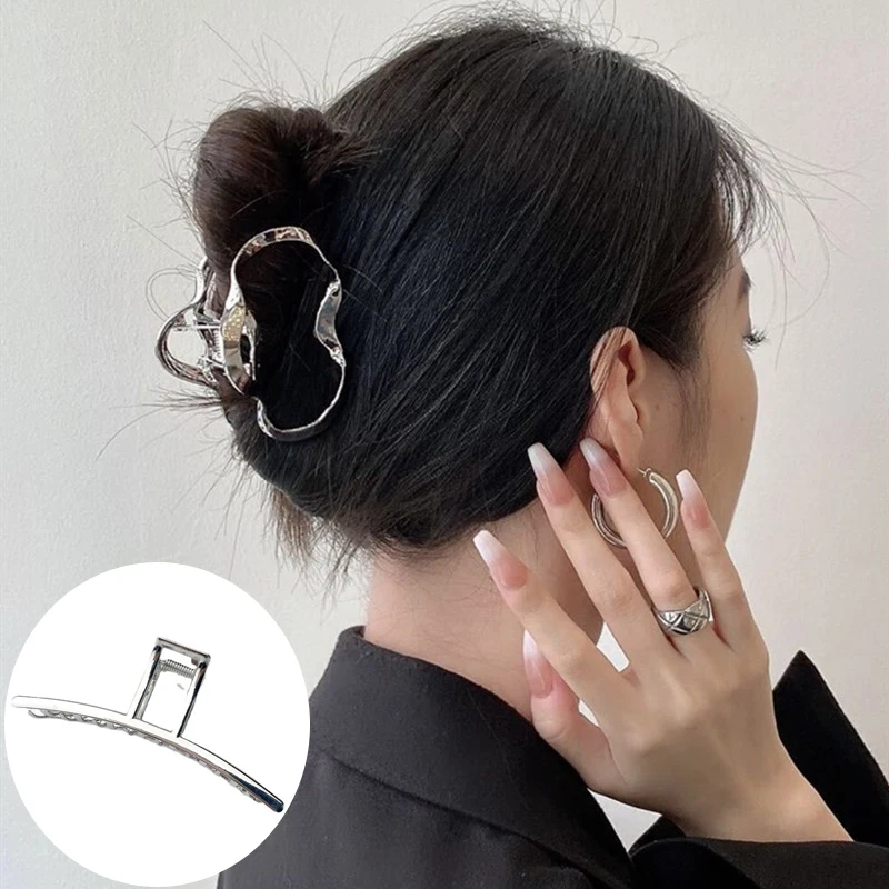 

2022 New Woman Silver Geometry Hair Claw Clip Girls Alloy Ponytail Hairpins Barrettes Hairgrip Crab Headwear Fashion Accessories