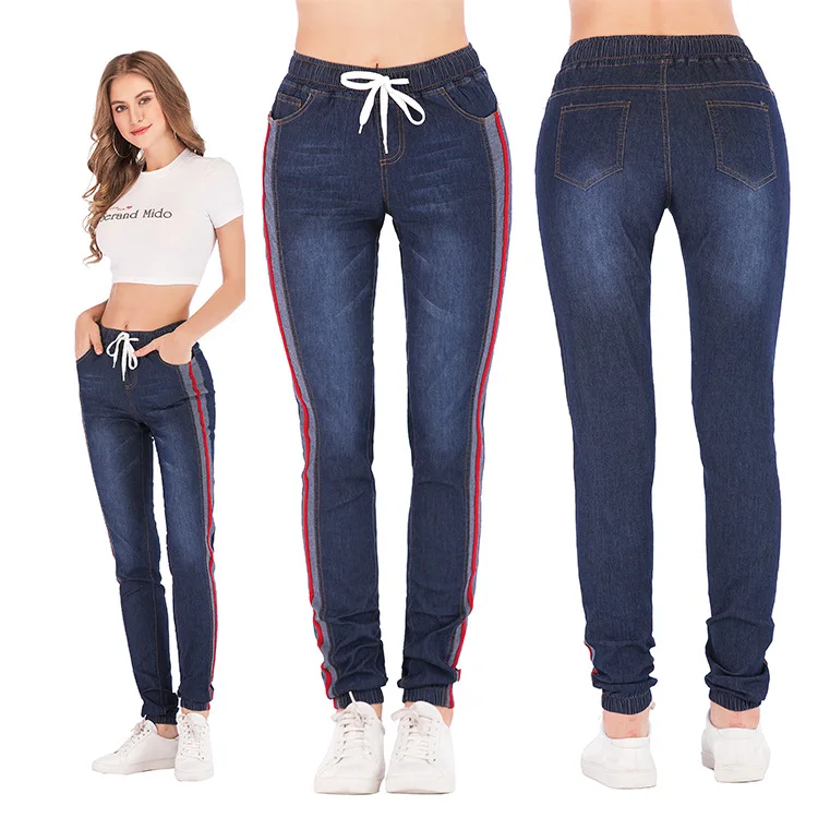 

Cross Border Women's Jeans Ribbon Color Cut-in Jeans Women Denim Jeans Womens Jeans Trousers Women Denim Women