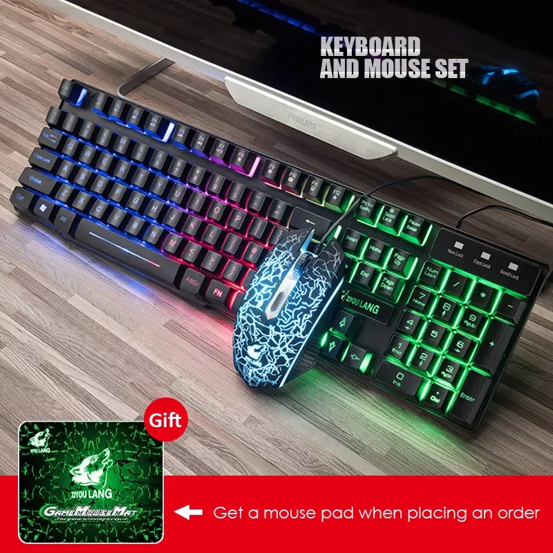 

English/Russian/Spanish Gaming Keyboard And Mouse Combos with Colorful LED Backlit Wired Keyboard and USB Mouse for PC /Laptop