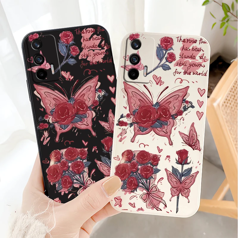 Rose Flowers Butterfly Case For OPPO Realme GT NEO2 Master GT2 XT X2 Q5 Q3I V5 V13 U1 Pro Shockproof Soft Silicone Phone Cover