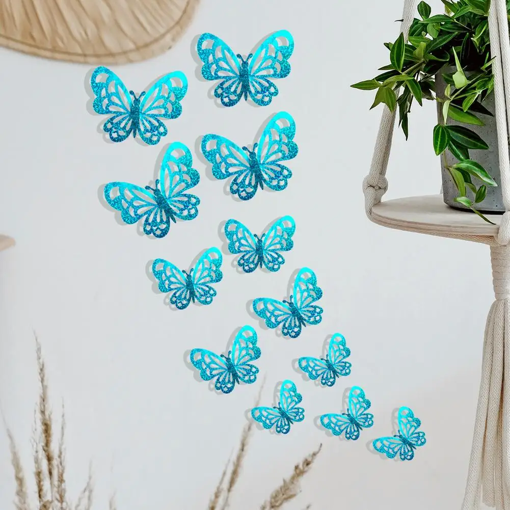 

12pcs/Set 6-11cm 3D Hollow Butterfly Wall Stickers Blue/red Plastic Home Outdoor Garden Balcony Wedding Marriage Decoration