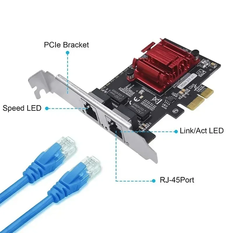 Двухпортовая гигабитная сетевая карта PCIe адаптер PCI Express Ethernet 1000M с двумя портами