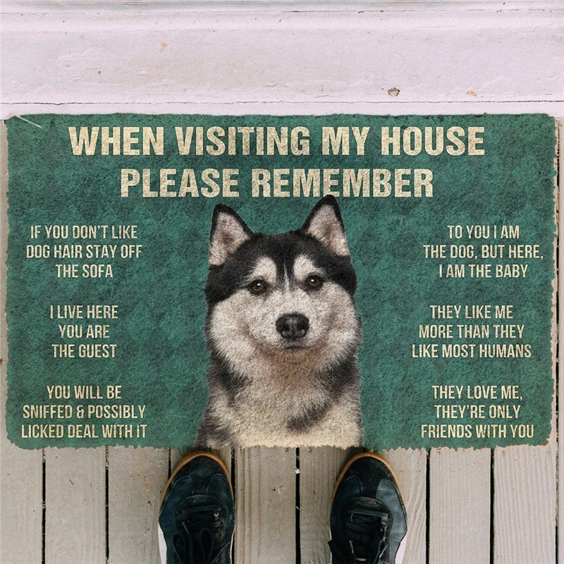 

Please Remember Husky Dogs House Rules Doormat Decor Print Carpet Soft Flannel Non-Slip Doormat for Bedroom Porch