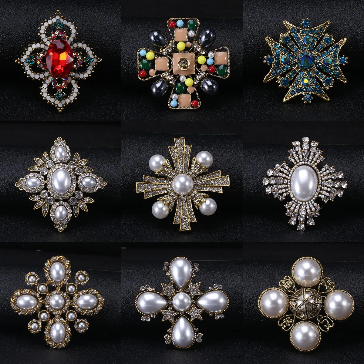 

SKEDS Baroque Women Girls Cross Pearl Crystal Badges Jewelry Vintage Classic Palace Brooches Pins Retro Lady Elegant Corsage Pin