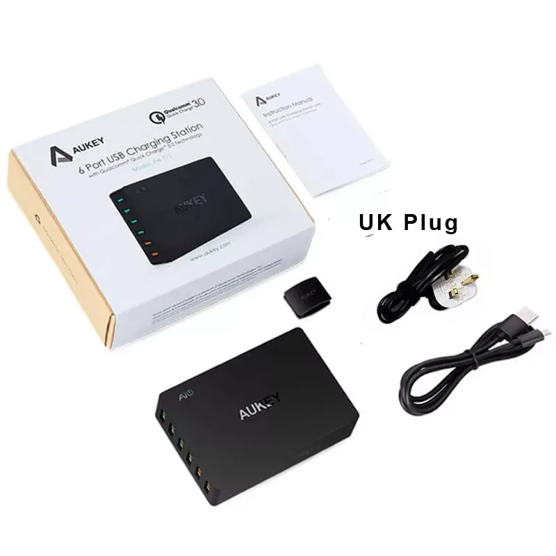 AUKEY PA-T11 6 USB порт 60 Вт Быстрое настенное зарядное устройство с вилкой EU US UK зарядная