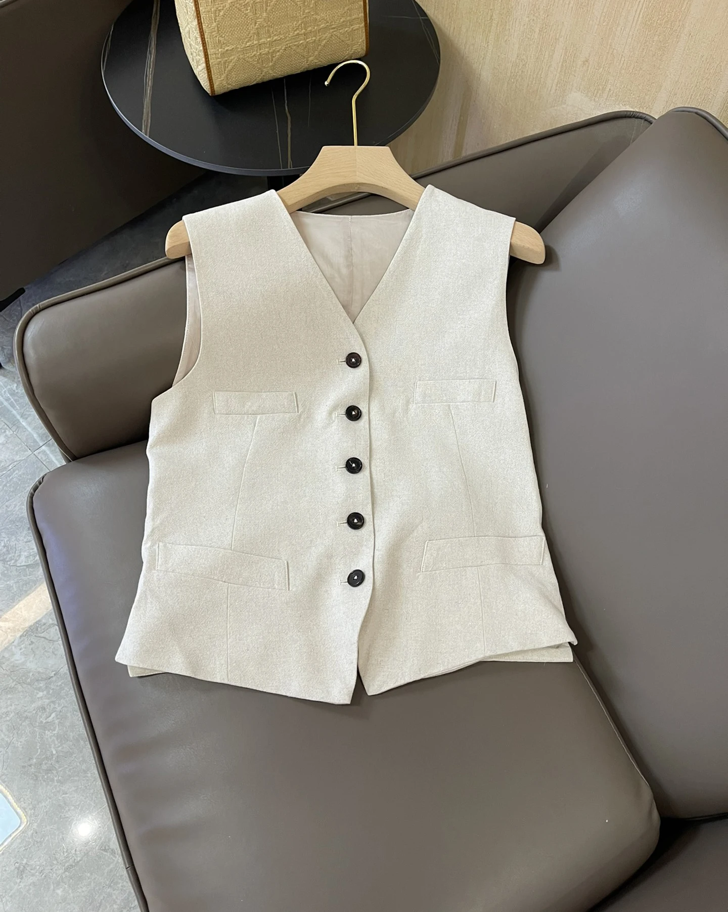 Женский офисный комплект из 2 предметов Свободный Топ хлопка и льна с V-образным