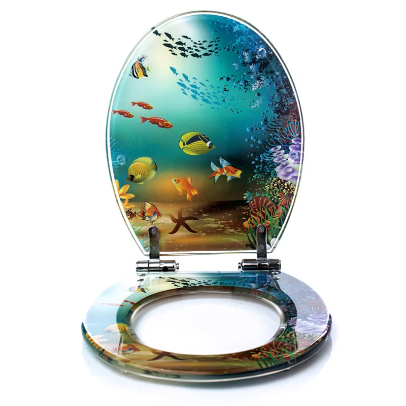 40*33CM UVO style High-grade Underwater world pattern Stainless steel slow down hinge Resin toilet seat cover
