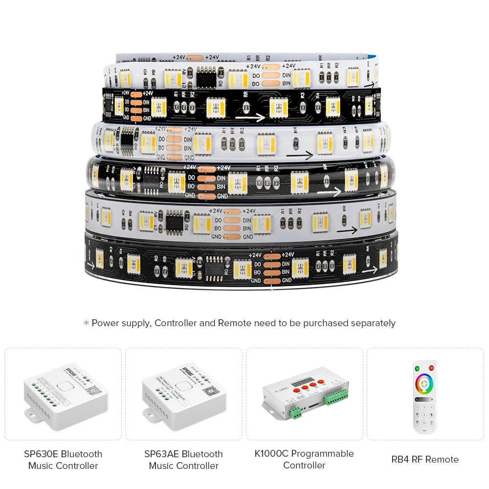 Фото WS2805 RGBCCT SMD5050 5 в 1 светодиодная лента 4-контактный двойной провод передачи данных DC24V 60 светодиодов/м RGBWW RGBCW Адресная цифровая светодиодная пиксельная лента №4