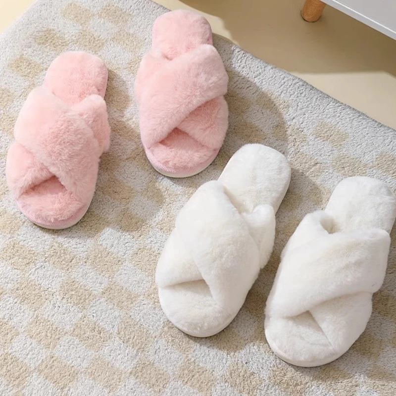 Женские Тапочки Из Искусственного Кроличьего Меха Теплая Домашняя Обувь С