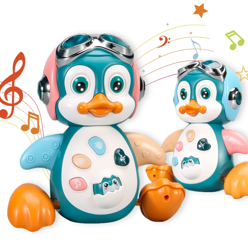 6-18 Months Baby Crawl Toy Electric Crawling Penguin with Light Music Cartoon Animals Interactive Development Toys for Toddlers