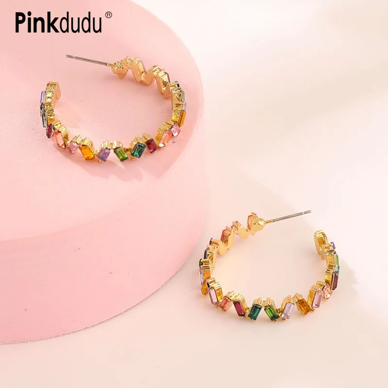 

Pinkdudu New Fashion Flash 2 Color C Shape Stud Earrings Elegant Geometric Multicolor Acrylic Earrings for Women Jewelry PD845