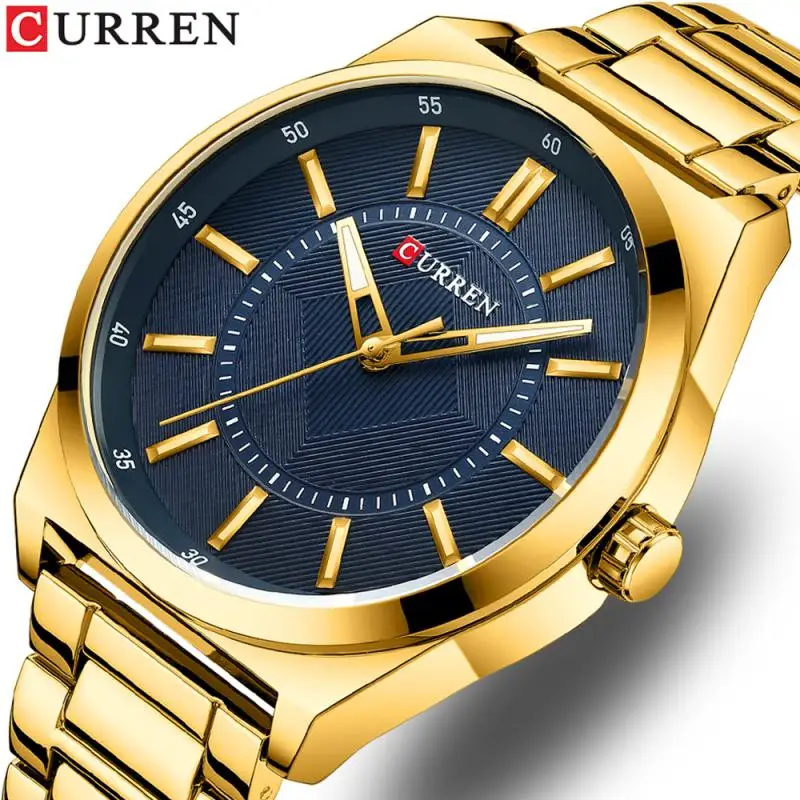 CURREN Man Watch Fashion Stainless Steel Quartz Wristwatches Top Brand Simple Thin Watches for Men Gold Clock | Наручные часы