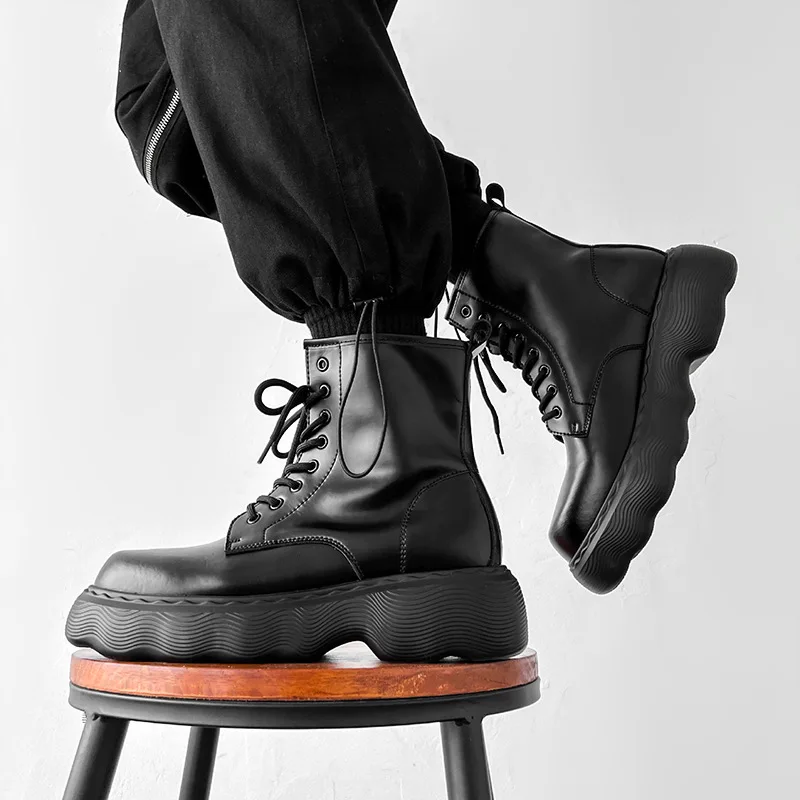 Мужские роскошные модные оригинальные кожаные ботинки туфли на платформе со