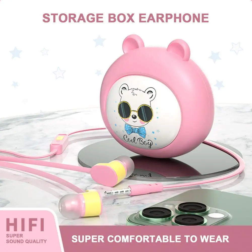 

Useful 3.5mm Game Music Sports Headphone Wired Headset with Cartoon Storage Box Widely Compatible