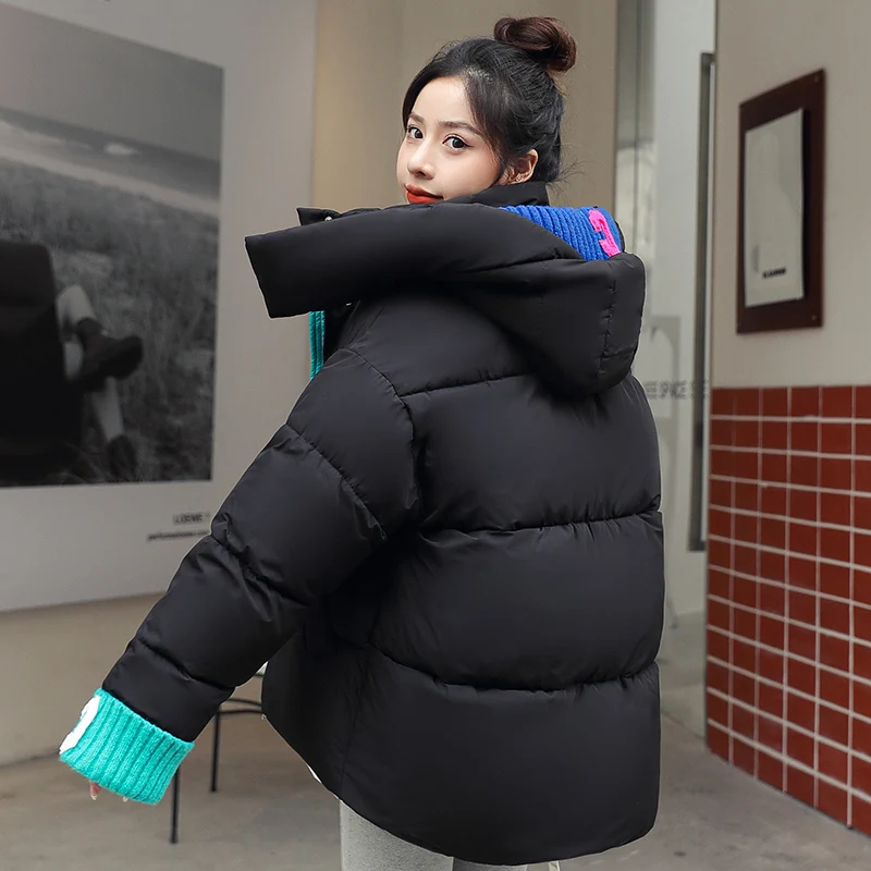 Women Winter Hooded Thick Short Jacket Solid Casual Warm Cotton Padded Parkas Winter Coat Women