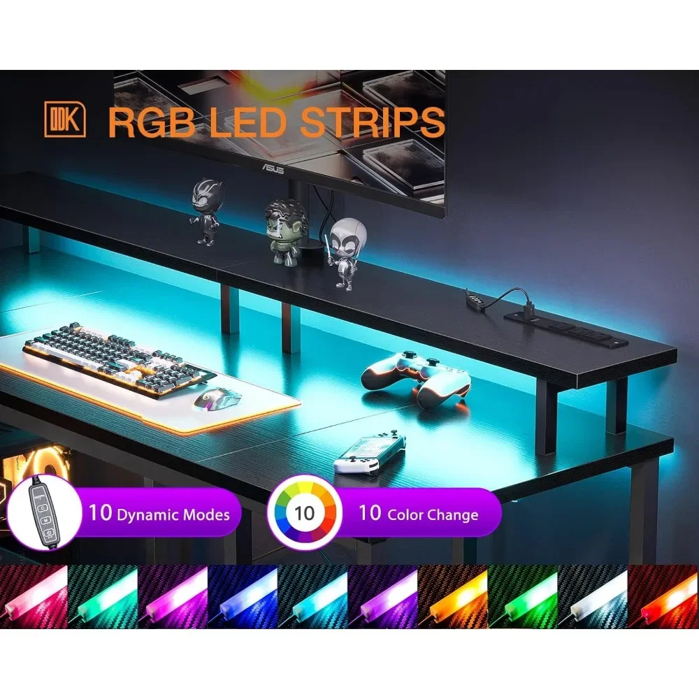 48-дюймовый игровой стол с фонариками и розетками питания компьютерный