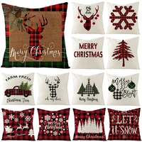 geometric plaid linen pillowcover christmas cushion cover45x45 tree deer decorative pillowcase sofa cushions new year home decor