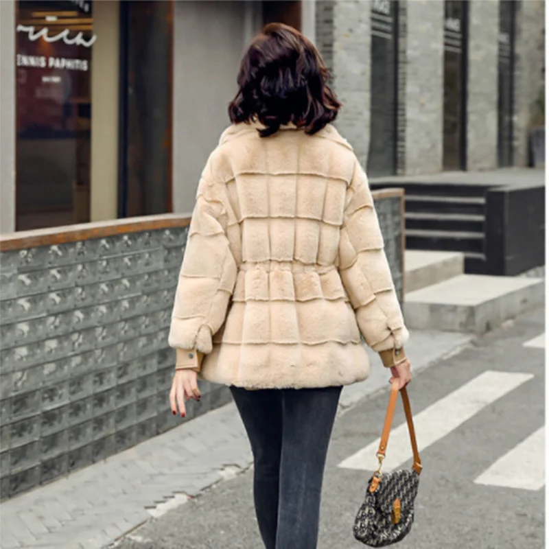 Winter Female Thicken Warm Faux Fur Coat Women Casual clothes Mink Stand-up Collar Overcoat Fluffy Cozy Outerwear rabbit