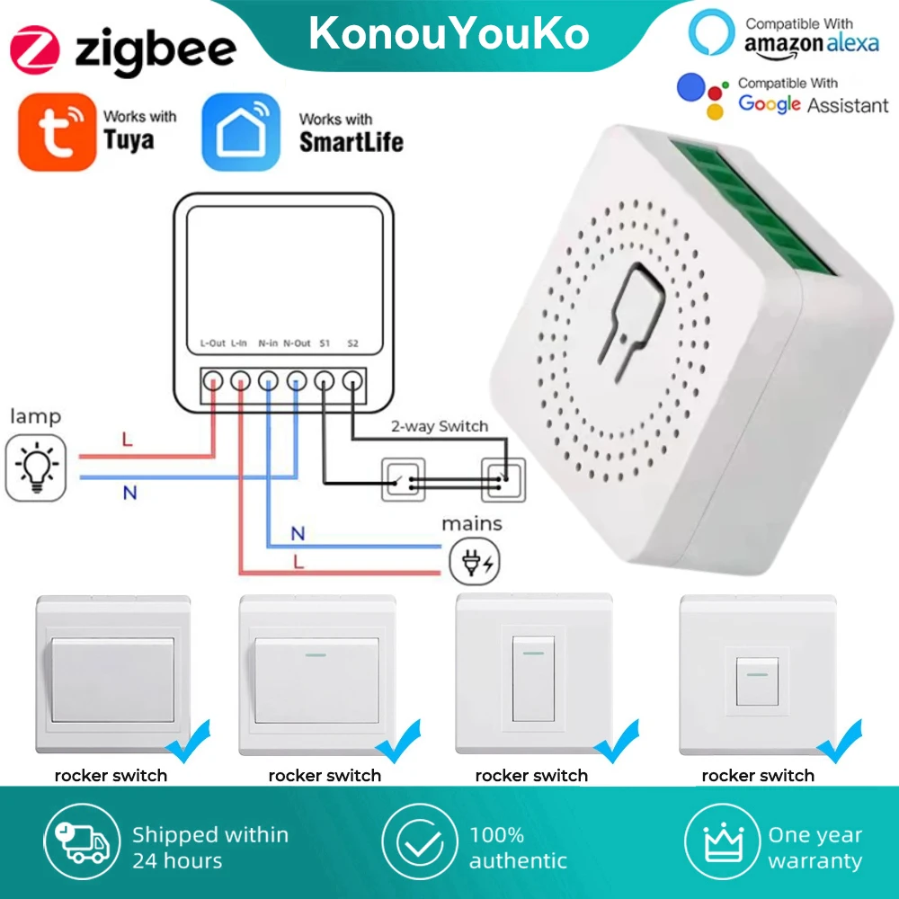 Tuya Zigbee Mini Smart Switch Модуль 16A 2-полосное управление Приложение Life Голосовое Работает