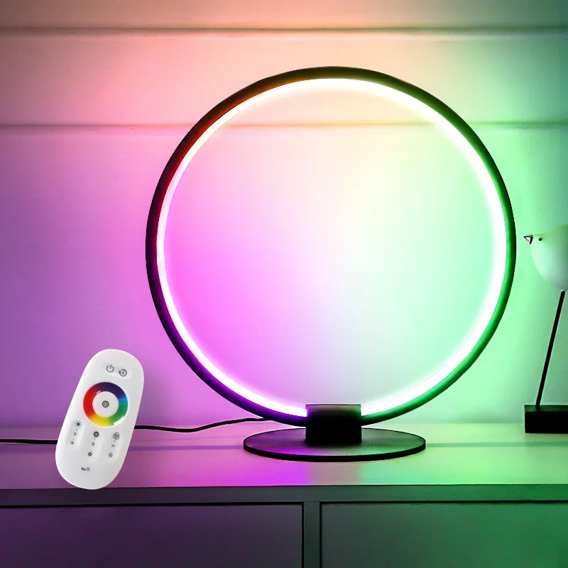 

RGB Round Bar Table Lamp Live Colorful Background Decoration Bedroom Bedside Desk Lamp Luxury LED Circle With Remote Control