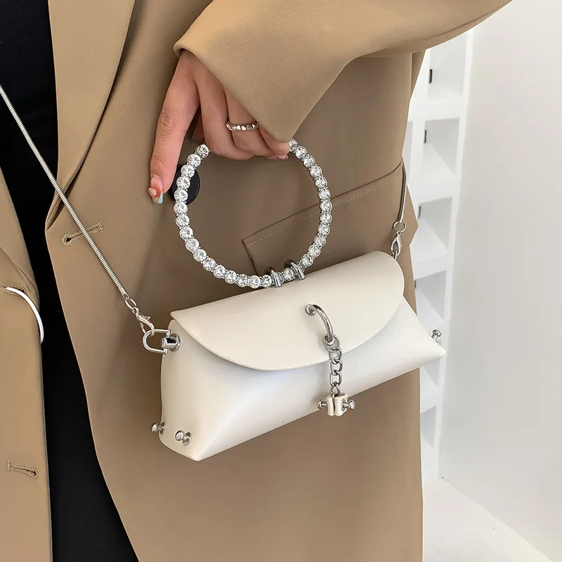 Round Diamonds Handle Handbags Fashion Chains Crossbody Bags for Women Rivet Shoulder Bag Mini Phone Purses Ladies Coins Tote