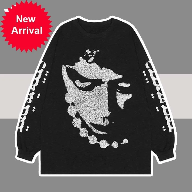 

Vintage Sweatshirt Mens Harajuku Retro Japanese Style Anime Portrait Print Streetwear Cotton Pullover 2023 Spring Autumn Tops
