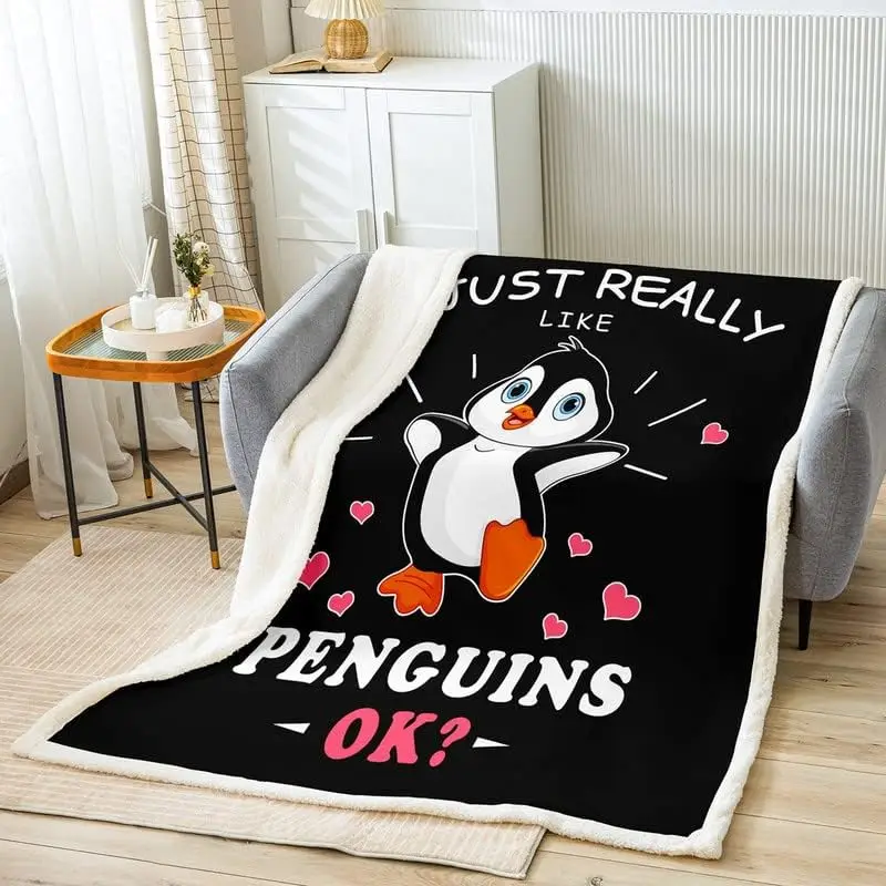 

Cartoon Penguins Fleece Throw Blanket Just Really Like Penguins Sherpa Blanket for Bed Sofa Couch Cute Penguins Plush