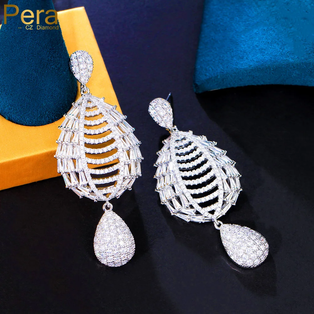 

Pera Brilliant Shiny Cubic Zirconia Nigerian Party Long Water Drop Earrings for Women Wedding Indian Dubai Bridal Jewelry E395