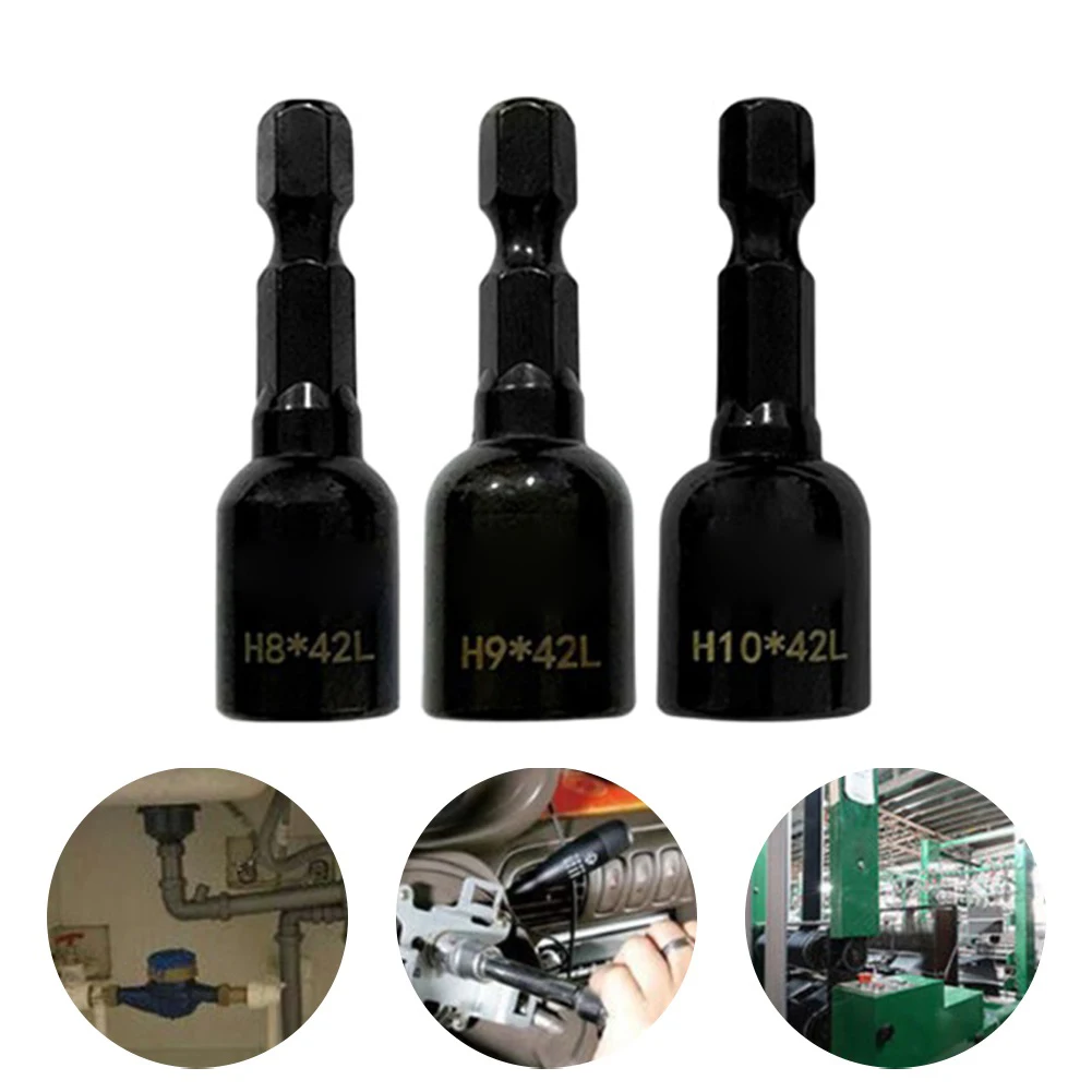 

3pcs Socket Wrench Extension Sleeve Hexagon Nut Driver Drill Bit H8-H10 42mm For Electric Drill Power Tool For Car Repairing