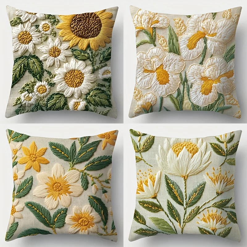 

4 шт. винтажные наволочки с подсолнухом-желтый цветочный принт, богемный домашний декор для спальни, гостиной, автомобиля
