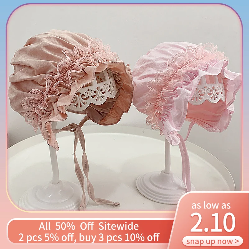 

Cute Solid Color Lace Ruffle Baby Hat Spring Summer Windproof Sun Kids Girl Bonnet Princess Soft Infant Beanies Cap Photo Props