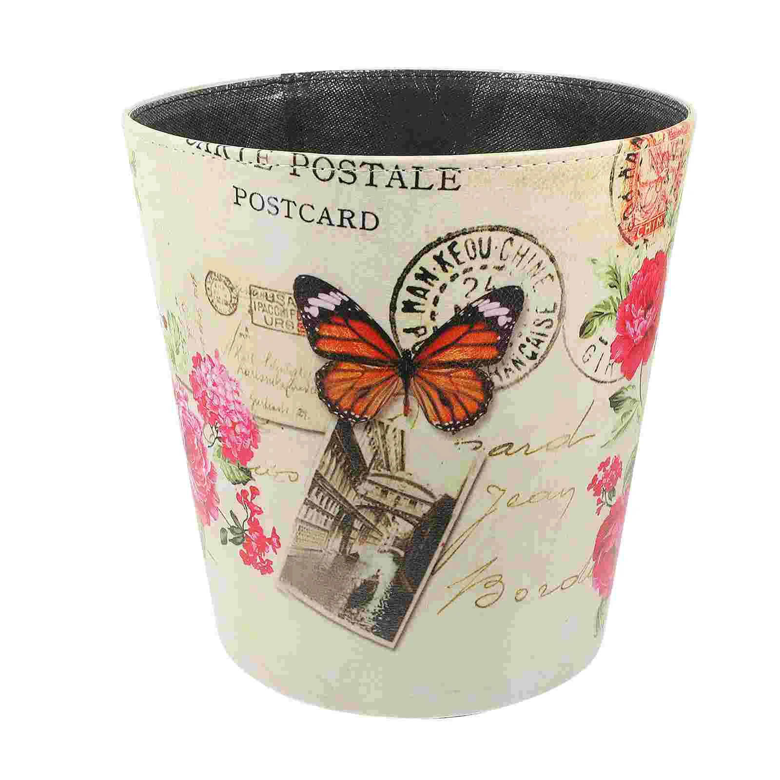 

Can Trash Waste Garbage Bin Container Bucket Basket Storage Kitchen Vintage Style Bathroom Paper Wastebasket Bedroom Retro Pu