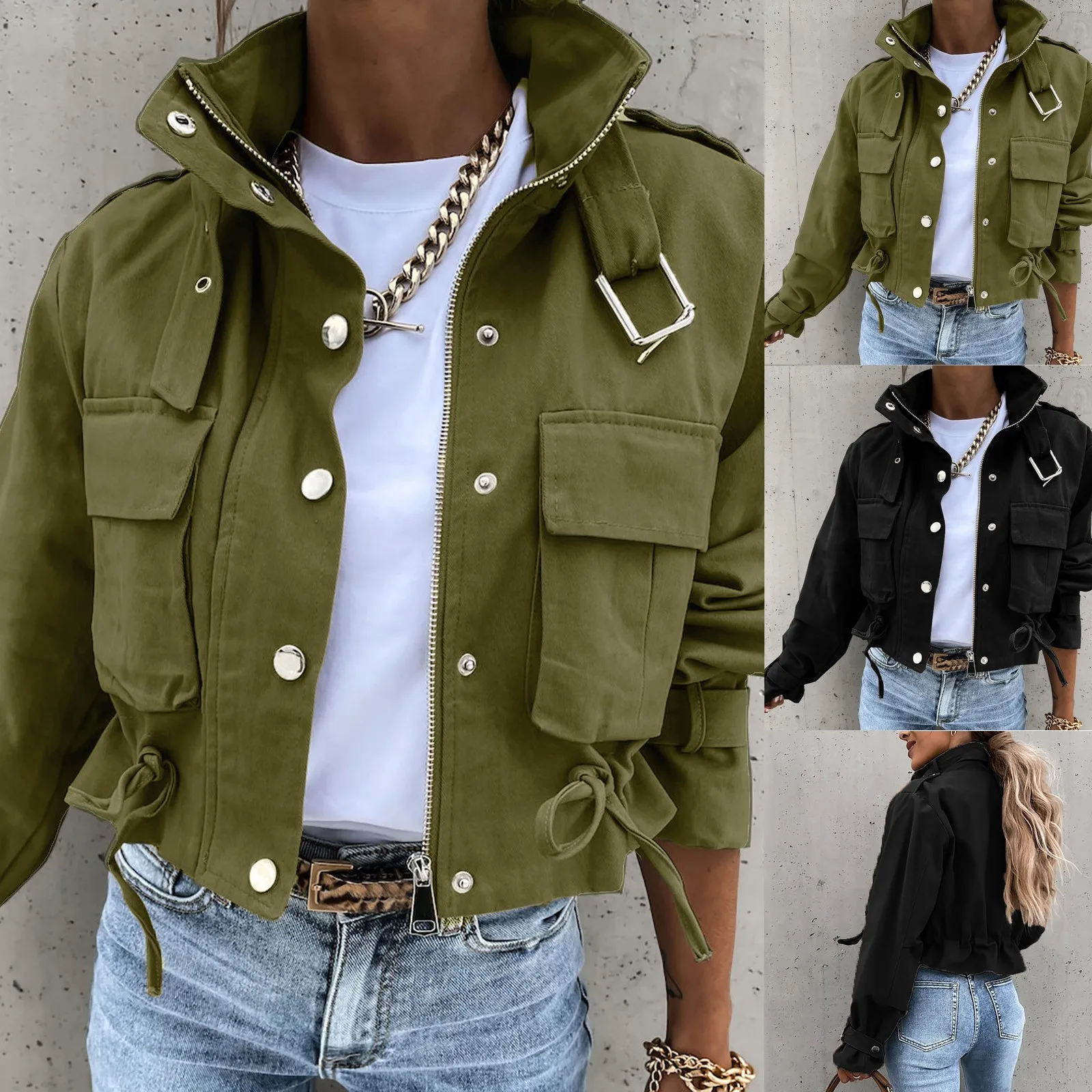 

Women Casual Solid Button Long Sleeve Jacket Breasted Vest Pocket Loose Short Coat Trench Coat