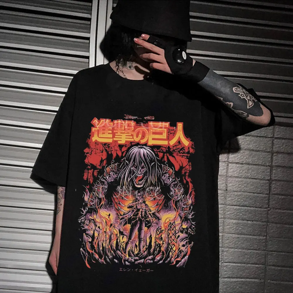 

Short Sleeved T-shirt Anime Attack on Titan Eren Yeager Women Tops Harajuku Unisex Cool Hip Hop Oversized T Shirt Streetwear Tee