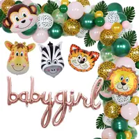 JOYMEMO Jungle Wild Animals Theme Baby Girl Birthday Party Baby Shower Decorations Green Balloon Garland Kit Animal Balloons