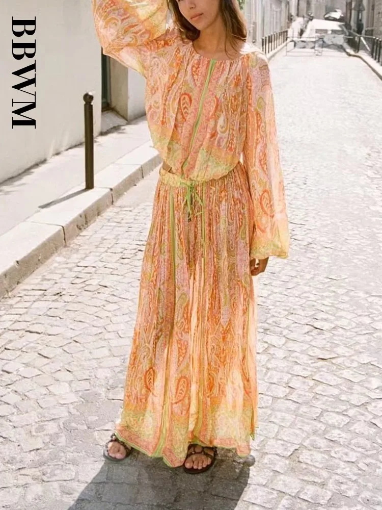 Женская винтажная юбка с круглым вырезом длинная без рукавов принтом высокой