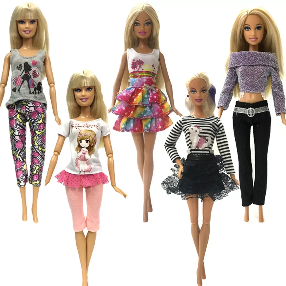

NK 5 Pcs/Set Doll Daily Casual Wear Handmade Fashion Clothes For Barbie Doll Dress Baby Girl 's Doll Accessories Gift