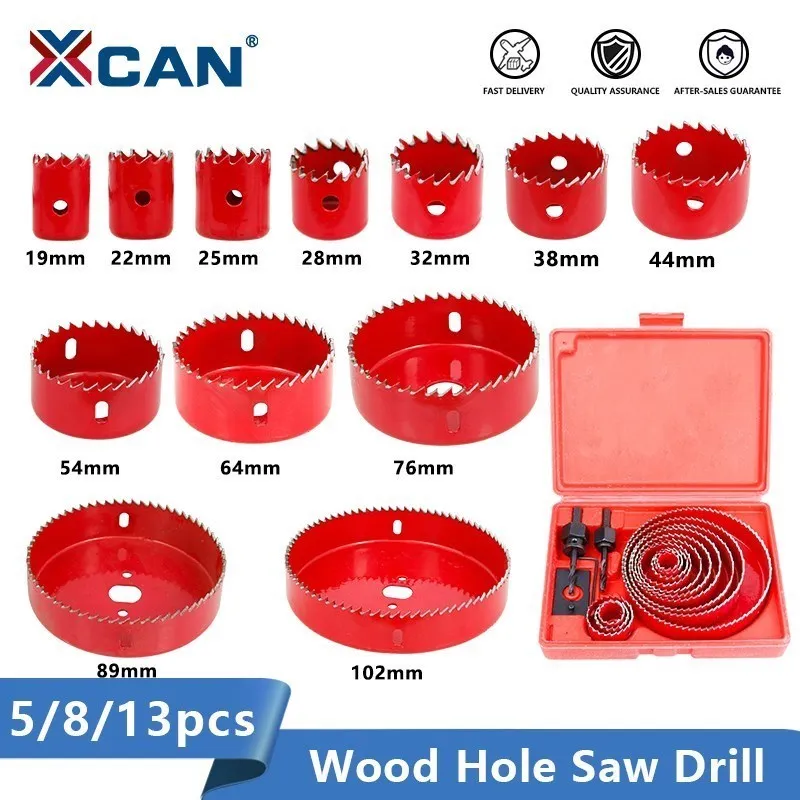 XCAN Drill Bit Hole Saw Set 5/8/13pcs 19-127mm   Wood Metal 