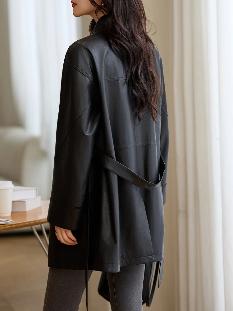 Осень 2024 модное новое пальто из натуральной кожи женский Тренч овчины High Sense of