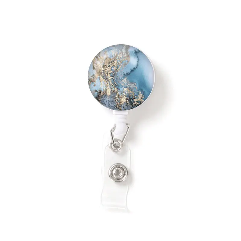 

Marbling Retractable Badge Reel for Working Permit Case Staff Pass Work Card Employee's Card ID Tag Clips Badge Holder Reels