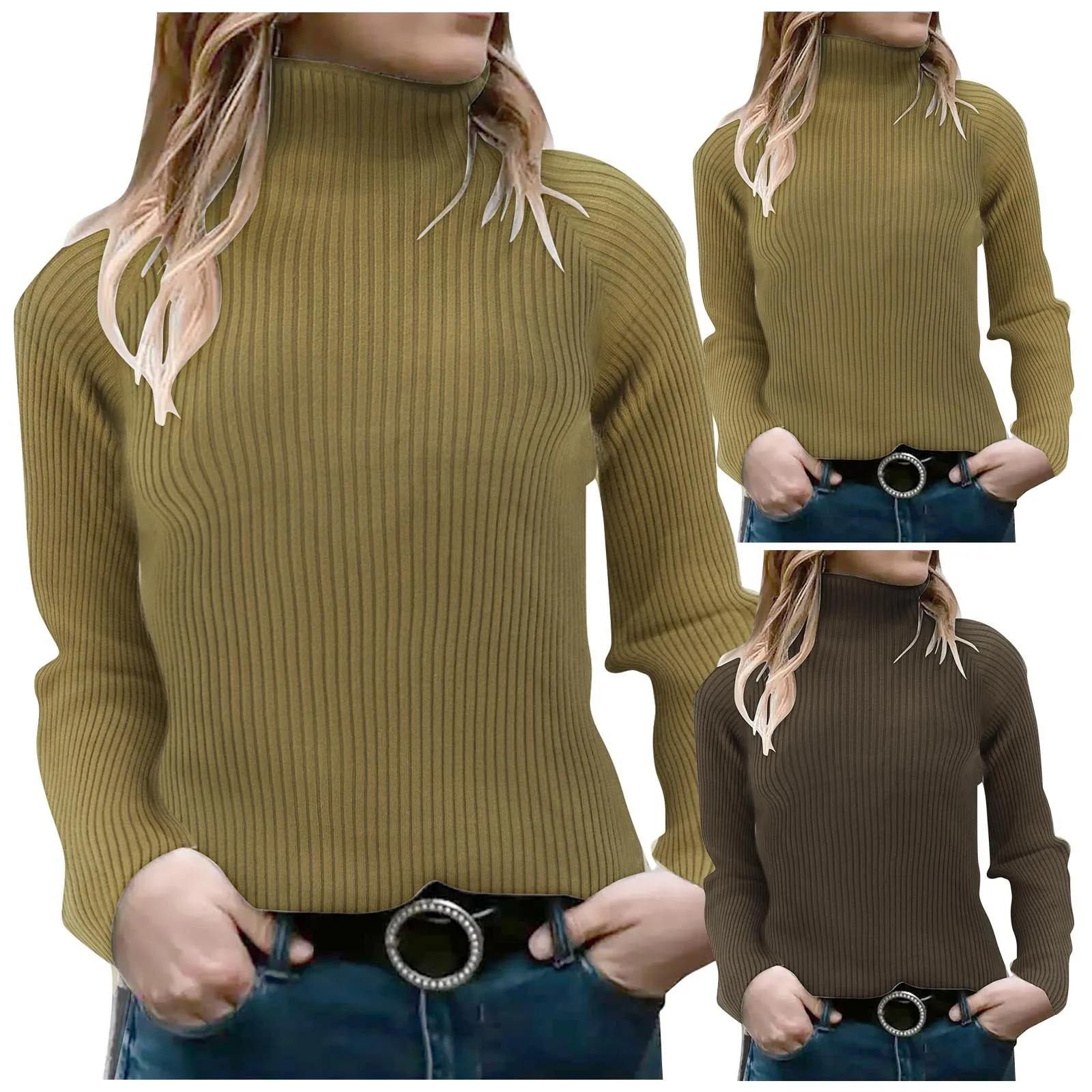 

Women's Mock Neck Solid Long Sleeve Plain Basic Pullover Ribbed Knit Slim Sweater High Collar Cotton Top Mens Oversized Pullover