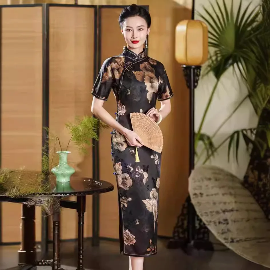Высококачественный полный кардиган из пряжи Xiangyun Cheongsam Qipao лето 2024 новый