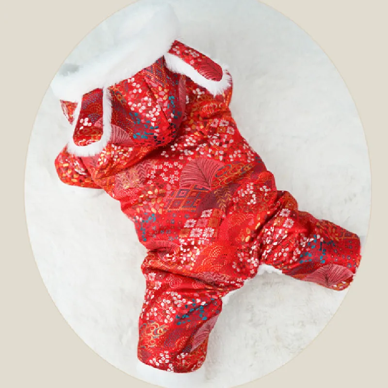 

Chinese New Year Dog Clothes Winter Pet Clothing Jumpsuit Dress Tang Suit Pomeranian Poodle Bichon Schnauzer Pug Costume Apparel