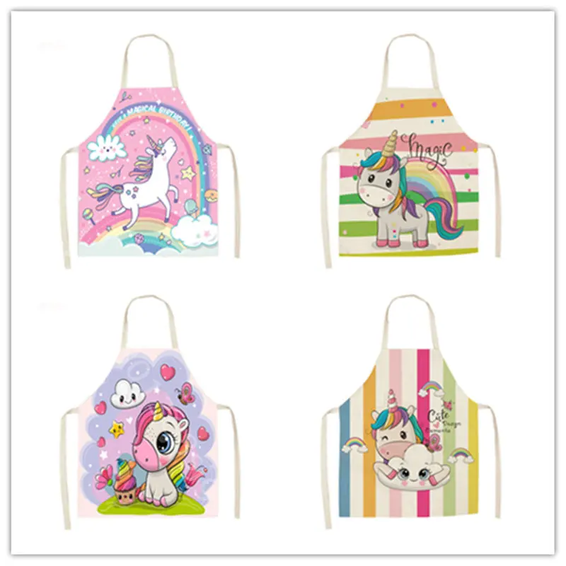 

Unicorn Series Print Apron Kitchen Cooking Pinafore Cute Cartoon Children's Parent-child Baking Home Cleaning Sleeveless Aprons