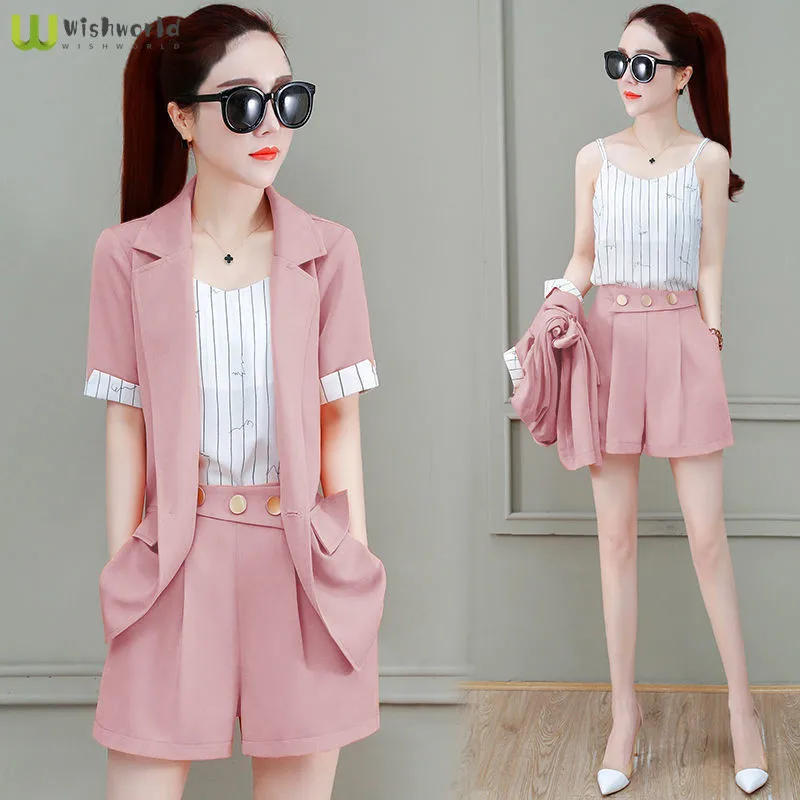 

Women's Suit 2022 New Summer Clothes Fashion Temperament Goddess Style Clothes Age Reduction Three Piece Summer Suit