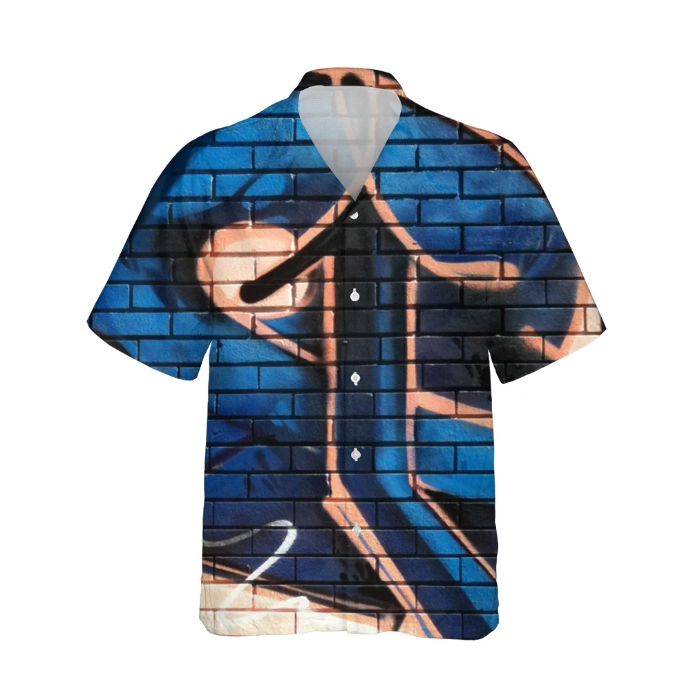Jumeast 3d Harajuku Grunge Graffiti Printed Hawaiian Funny Shirt Men Short Sleeve Shirts Mens Fashion Casual Hip Hop Streetwear