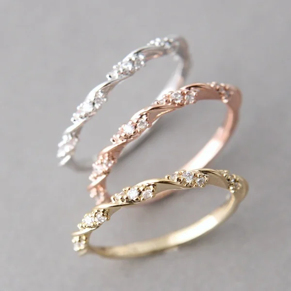 

Fashion Gold Silver Color Rings Bohemian Style Wedding Engagement Rings for Women Party Thin Crystal Couple Jewelry